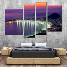 Load image into Gallery viewer, Copacabana Beach Canvas Print Rio de Janeiro Orange Sky Multi Canvas Purple Brazil Ocean City Beach  4 Piece Canvas Wall Art For Your Bedroom
