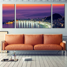 Load image into Gallery viewer, Copacabana  Beach  Canvas  Print  Rio  de  Janeiro  Orange  Sky  Multi  Canvas  Purple  Brazil  Ocean  City  Beach  Living  Room  3  Piece  Canvas  Wall  Art In Living Room
