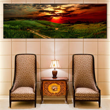 Load image into Gallery viewer, Country  Road  Canvas  Wall  Art  Cloudy  Red  Sunset  Sky  Living  Room  1  Piece  Canvas  Print  Green  Trees  Nature  Scenery  Wide  Canvas In Living Room
