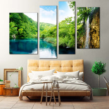 Load image into Gallery viewer, Croatia Waterfall Canvas Wall Art Green Croatia Forest Waterfall River Canvas Print Blue Deep Waterfall  4 Piece Canvas 
