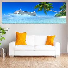 Load image into Gallery viewer, Cruise  Ship  Canvas  Wall  Art  Tropical  Green  Tree  Island  Canvas  Print  Blue  Sky  Ship  Seascape  1  Piece  Multi  Canvas  Artwork In Living Room
