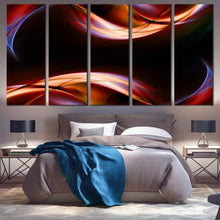 Load image into Gallery viewer, Curvy Waves Canvas Wall Art Orange Abstract Patterns Multiple Canvas Red Blue Modern Abstract  5 Piece Canvas Print In Living Room
