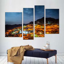 Load image into Gallery viewer, Cyprus Mountains Canvas Wall Art Orange Town Lights Mountains 4 Piece Canvas Print Grey Sky Troodos Mountains Canvas Set
