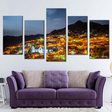 Load image into Gallery viewer, Cyprus Mountains Canvas Wall Art Orange Town Lights Mountains 5 Piece Canvas Print Grey Sky Troodos Mountains Canvas Set For Living room
