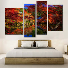 Load image into Gallery viewer, Daigoji Temple Canvas Wall Art Park River  4 Piece Canvas Kyoto Japan Orange Green Trees Canvas 
