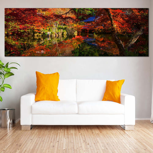 Daigoji  Temple  Canvas  Wall  Art  Park  River  Living  Room  1  Piece  Canvas  Kyoto  Japan  Orange  Green  Trees  Wide  Canvas In Living Room