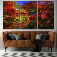 Load image into Gallery viewer, Daigoji Temple Canvas Wall Art Park River  3 Piece Canvas Kyoto Japan Orange Green Trees Canvas For Living room
