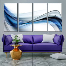 Load image into Gallery viewer, Dark Bright Blue Contemporary Abstract Wave design on white 4 Piece Canvas Print For Living room
