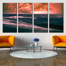 Load image into Gallery viewer, Deep Ocean Blue Water Sunset View 4 Panel artwork for Living room
