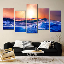 Load image into Gallery viewer, Deep Ocean Blue Water Sunset View 5 piece canvas home decor In Your Living Room
