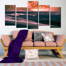 Load image into Gallery viewer, Deep Ocean Blue Water Sunset View 5 piece canvas home decor In Living Room
