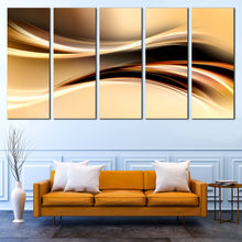 Load image into Gallery viewer, Digital Illustration Canvas Wall Art Black Abstract Patterns  5 Piece Canvas Print Yellow Abstract Waves Canvas Set In Living Room
