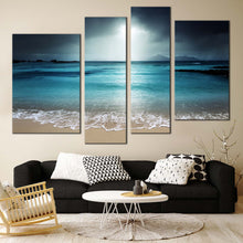 Load image into Gallery viewer, Digue Island Canvas Wall Art Grey Seychelles Ocean Sky  4 Piece Canvas Blue Beach Sand Sky Canvas Print 
