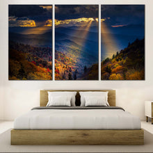 Load image into Gallery viewer, Dramatic Clouds Canvas Print Beautiful Blue Smoky Mountain Landscape  3 Piece Canvas Wall Art For Bedroom
