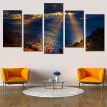 Load image into Gallery viewer, Dramatic Clouds Canvas Print Beautiful Blue Smoky Mountain Landscape  5 Piece Canvas Wall Art For Living Room
