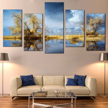 Load image into Gallery viewer, Dramatic Clouds Canvas Print Green Trees Water Reflection Scenery  5 Piece Canvas Wall Art
