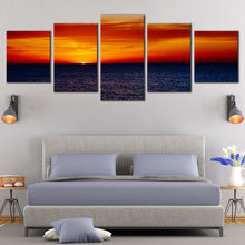 Load image into Gallery viewer, Dramatic Clouds Canvas Print Red Orange Ocean Sky Bedoom 5 Piece Canvas Wall Art Coast Of The Sea Sunset For Bedroom
