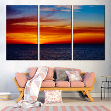 Load image into Gallery viewer, Dramatic Clouds Canvas Print Red Orange Ocean Sky  3 Piece Canvas Wall Art For Living Room
