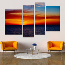 Load image into Gallery viewer, Dramatic Clouds Canvas Print Red Orange Ocean Sky  4 Piece Canvas Wall Art
