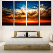 Load image into Gallery viewer, Dramatic Clouds Canvas Wall Art Beautiful Orange Sunset Canvas Artwork Blue Ocean Sky  4 Piece Canvas Print For Bedroom
