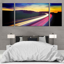 Load image into Gallery viewer, Dramatic  Clouds  Canvas  Wall  Art  Blue  Sky  Car  Lights  Trail 3  Piece  Canvas  Print  Red  Yellow  Light  Trail  Multi  Canvas For Bedroom
