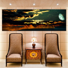 Load image into Gallery viewer, Dramatic  Clouds  Canvas  Wall  Art  Green  Full  Moon  Starry  Sky  Living  Room  Panoramic  Canvas  Brown  Mountain  Scenery  Wide  Canvas  Print In Living Room
