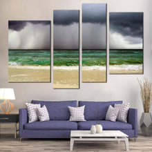 Load image into Gallery viewer, Dramatic Clouds Canvas Wall Art Grey Ocean Sky  4 Piece Canvas Print Sea Green Waves Sand Beach Multi Canvas 
