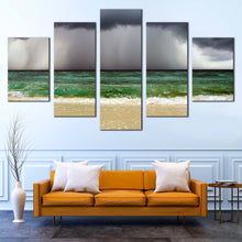 Load image into Gallery viewer, Dramatic  Clouds  Canvas  Wall  Art  Grey  Ocean  Sky    5  Piece  CanvasPrint  Sea  Green  Waves  Sand  Beach  Multi  Canvas For Living room
