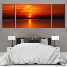 Load image into Gallery viewer, Dramatic  Clouds  Canvas  Wall  Art  Orange  Ocean  Sky 3  Piece  Canvas  Cloudy  Red  Seascape  Reflection  Canvas  Print In Bedroom
