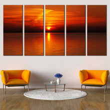 Load image into Gallery viewer, Dramatic Clouds Canvas Wall Art Orange Ocean Sky  5 Piece Canvas Cloudy Red Seascape Reflection Canvas Print For Your Living Room
