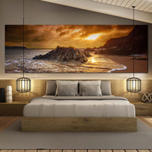 Load image into Gallery viewer, Dramatic  Clouds  Canvas  Wall  Art  South  Devon  Brown  Ocean  Beach  Canvas  Art  Yellow  Salcombe  Sun  Beach  Rocks  Bedroom  1  Piece  Canvas  Print For Bedroom
