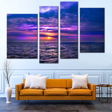 Load image into Gallery viewer, Dramatic Sea Canvas Wall Art Purple Blue Ocean Sky 4 Piece Canvas Cloudy Sky Seascape Canvas Print 
