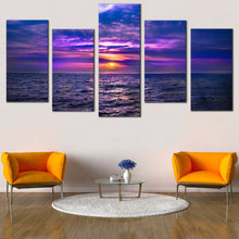 Load image into Gallery viewer, Dramatic Sea Canvas Wall Art Purple Blue Ocean Sky 5 Piece Canvas Cloudy Sky Seascape Canvas Print In Living Room
