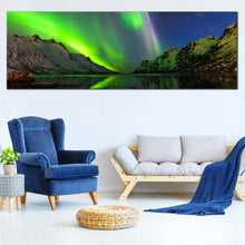 Load image into Gallery viewer, Dramatic  Sky  Canvas  Print  Green  Ersfjord  Norway  Aurora  Canvas  Wall  Art  Blue  Starry  Sky  Polar  Lights  Living  Room  1  Piece  Canvas In Living Room
