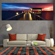 Load image into Gallery viewer, Dramatic  Sky  Canvas  Print  Wooden  Bridge  Ocean  Living  Room  Panoramic  Canvas  Wall  Art  Pier  at  Sea  Wide  Canvas In Living Room
