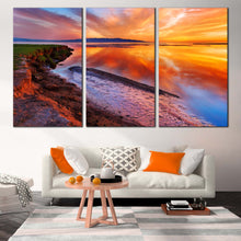 Load image into Gallery viewer, Dramatic Sky Canvas Wall Art Beautiful Orange Yellow Seascape Canvas Print Ocean Beach  3 Piece Canvas For Living Room
