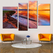 Load image into Gallery viewer, Dramatic Sky Canvas Wall Art Beautiful Orange Yellow Seascape Canvas Print Ocean Beach  4 Piece Canvas 
