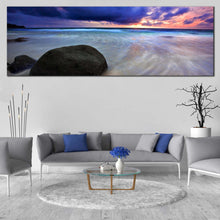Load image into Gallery viewer, Dramatic  Sky  Canvas  Wall  Art  Blue  Thailand  Beach  Sunset  Clouds  1  Piece  Wide  Canvas  Grey  Ocean  Rocks  Boulders  Canvas  Print For Living Room

