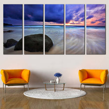 Load image into Gallery viewer, Dramatic Sky Canvas Wall Art Blue Thailand Beach Sunset Clouds 5 Piece Multi Canvas Grey Ocean Rocks Boulders Canvas Print For Living Room
