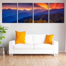 Load image into Gallery viewer, Dramatic Sky Canvas Wall Art Mt Ushba Orange Sunbeams Living Room 4 Piece Canvas Print Europe Caucasus Ridge Landscape Canvas Artwork In Living Room
