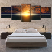 Load image into Gallery viewer, Dramatic Sky Canvas Wall Art Orange Clouds Seascape  5 Piece Canvas Print Yellow Sunset Ocean Sky Multi Panel Canvas For Bedroom
