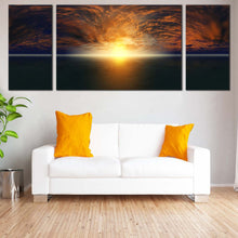 Load image into Gallery viewer, Dramatic Sky Canvas Wall Art Orange Clouds Seascape  3 Piece Canvas Print Yellow Sunset Ocean Sky Multi Panel Canvas For Living Room
