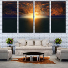 Load image into Gallery viewer, Dramatic Sky Canvas Wall Art Orange Clouds Seascape  4 Piece CanvasPrint Yellow Sunset Ocean Sky Multi Panel Canvas For Living room
