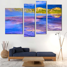 Load image into Gallery viewer, Dramatic Sky Canvas Wall Art Purple Blue Grand Prismatic Spring Multi Canvas Green Trees Yellowstone National Park  4 Piece Canvas Print 
