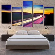 Load image into Gallery viewer, Dramatic Sky Canvas Wall Art Red Yellow Car Lights 5 Piece Multi Panel Canvas Blue Sky Light Trail Split Canvas 
