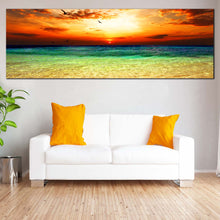 Load image into Gallery viewer, Dramatic  Sunset  Canvas  Wall  Art  Orange  Cloudy  Sunset  Ocean  Living  Room  1  Piece  Canvas  Green  Sea  Ocean  Sky  Canvas  Print In Living Room
