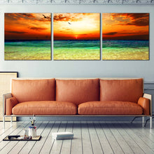 Load image into Gallery viewer, Dramatic  Sunset  Canvas  Wall  Art  Orange  Cloudy  Sunset  Ocean  Living  Room  3  Piece  Canvas  Green  Sea  Ocean  Sky  Canvas  Print In Living Room
