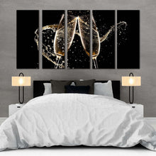 Load image into Gallery viewer, Drink Glasses Canvas WallArt Brown Champagne Glasses Liquid 5 Piece Canvas Set Two Glasses of Yellow Champagne Canvas Print For Your Bedroom
