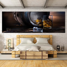 Load image into Gallery viewer, Drink  Glass  Canvas  Wall  Art  Yellow  Whisky  On  The  Rocks  1  Piece  Multi  Panel  Canvas  Brown  Barrel  Ice  Cubes  Canvas  Print For Bedroom
