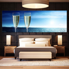 Load image into Gallery viewer, Drink  Glasses  Canvas  Wall  Art  Champagne  Blue  Ocean  View  Canvas  Print  Champagne  White  Clouds  Sky  Sea  Bedroom  1  Piece  Canvas In Bedroom
